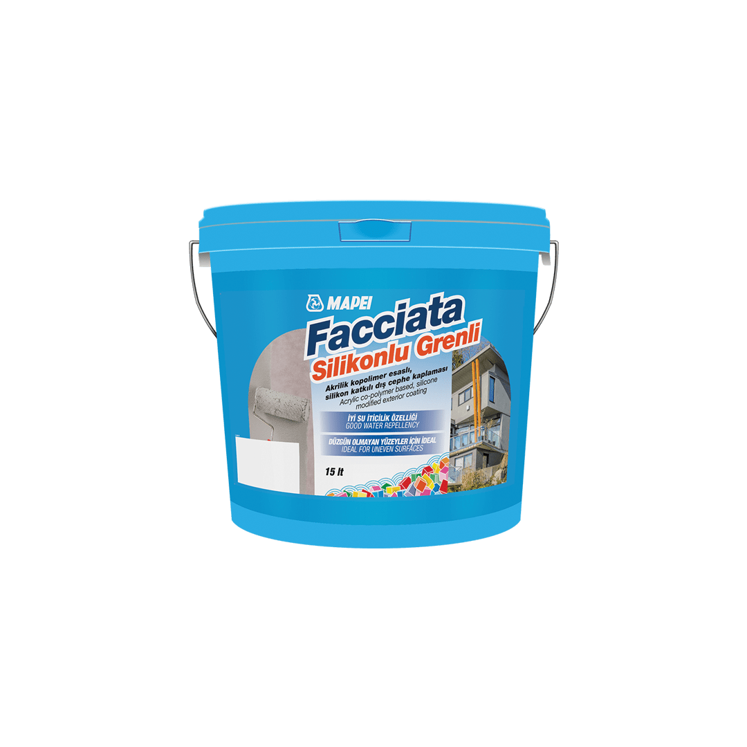 FACCIATA SİLİKONLU GRENLİ BASE PASTEL 25KG Akrilik kopolimer esaslı, silikon katkılı dış cephe kaplaması.