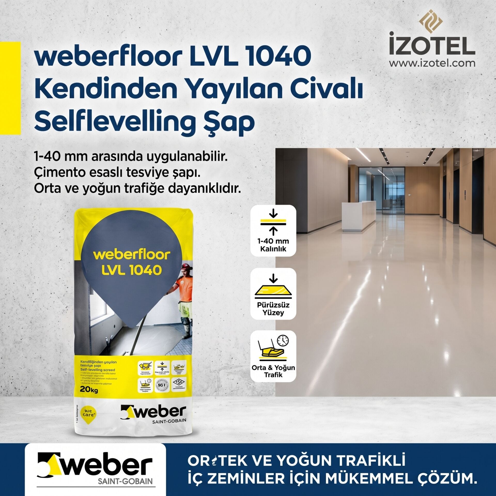 weberfloor LVL 1040 Kendinden Yayılan Civalı Şap